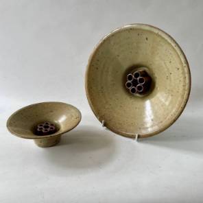 Pair of Glazed Ceramic Flower Bowls